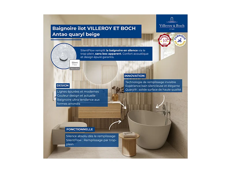 Baignoire ilot VILLEROY ET BOCH Antao quaryl beige