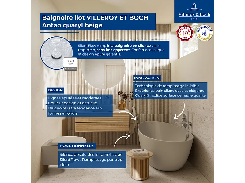 Baignoire ilot VILLEROY ET BOCH Antao quaryl beige