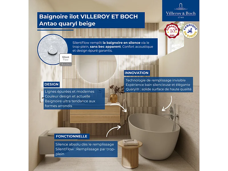 Baignoire ilot VILLEROY ET BOCH Antao quaryl beige
