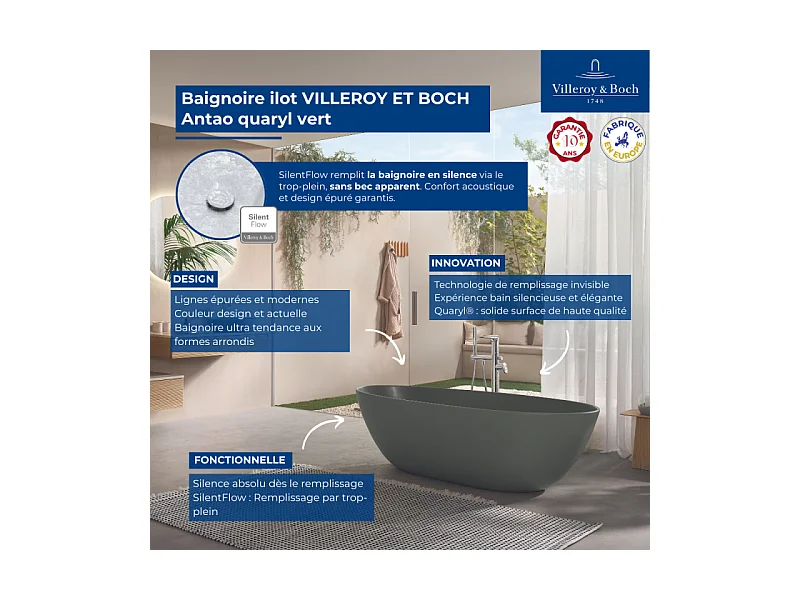 Baignoire ilot VILLEROY ET BOCH Antao quaryl vert