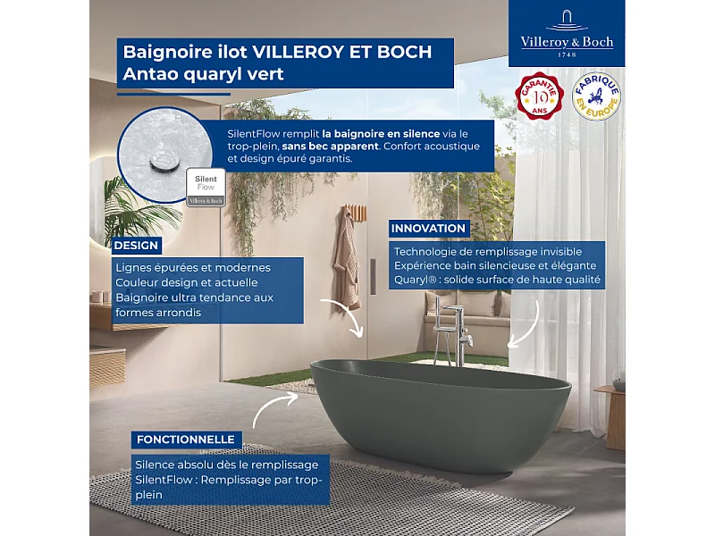 Baignoire ilot VILLEROY ET BOCH Antao quaryl vert