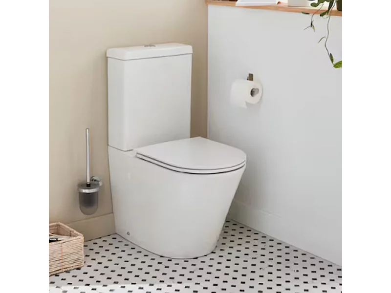 WC à poser sans bride sortie universelle JACOB DELAFON Rodin+ avec abattant frein de chute +  tabouret physiologique bois