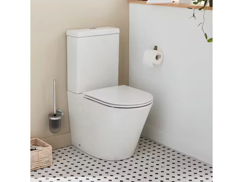 WC à poser sans bride sortie universelle JACOB DELAFON Rodin+ avec abattant frein de chute +  tabouret physiologique bois