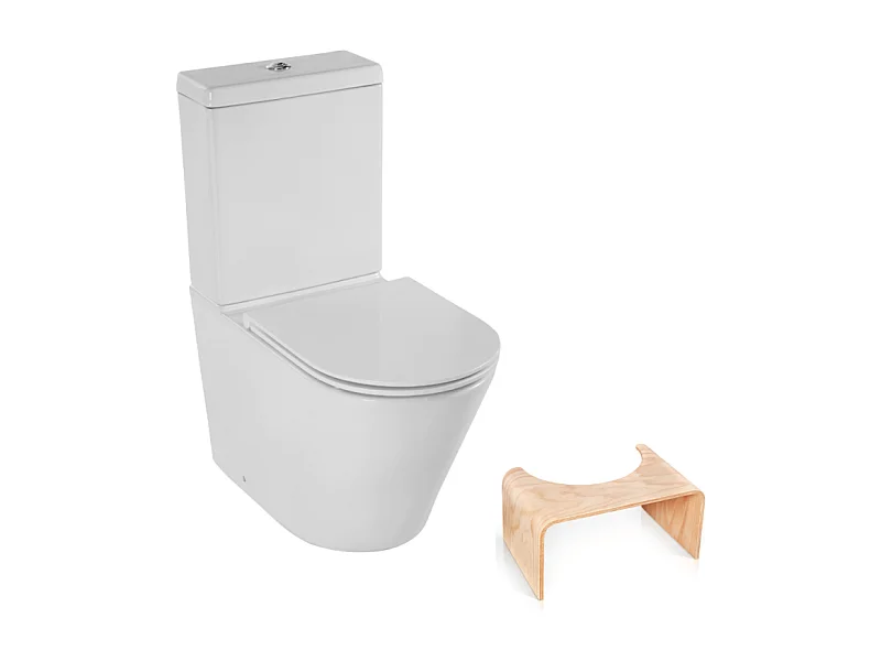 WC au sol sans bride JACOB DELAFON Rodin+ sortie vario avec abattant +  tabouret physiologique bois