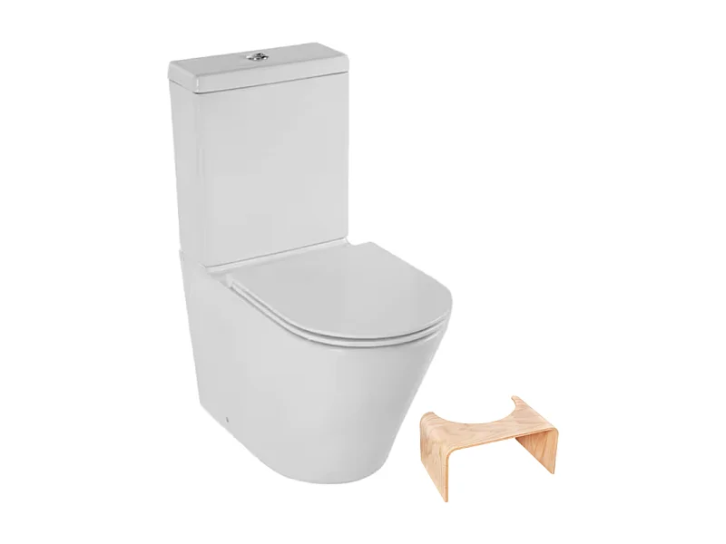 WC à poser sans bride sortie universelle JACOB DELAFON Rodin+ avec abattant frein de chute +  tabouret physiologique bois