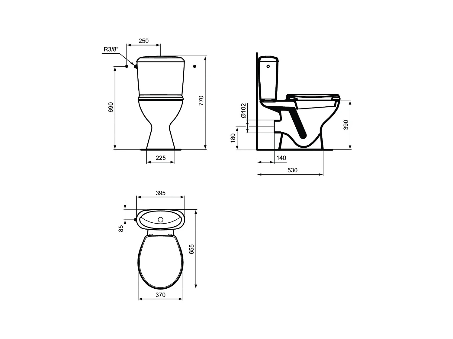 Porcher Pack WC à poser avec bride Noé SH Alimentation latérale, blanc brillant (P948001)