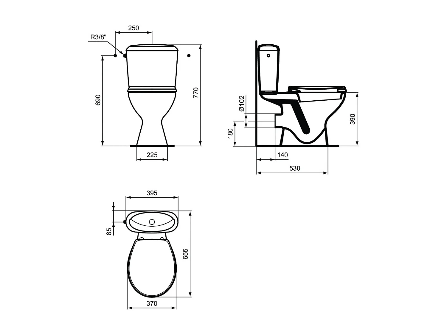 Porcher Pack WC à poser avec bride Noé SH Alimentation latérale, blanc brillant (P948001)