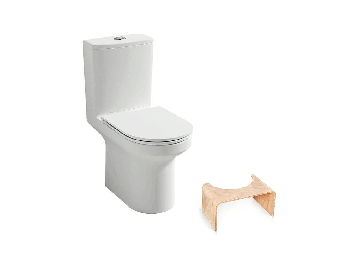 WC au sol sans bride JACOB DELAFON Elite + tabouret physiologique bois