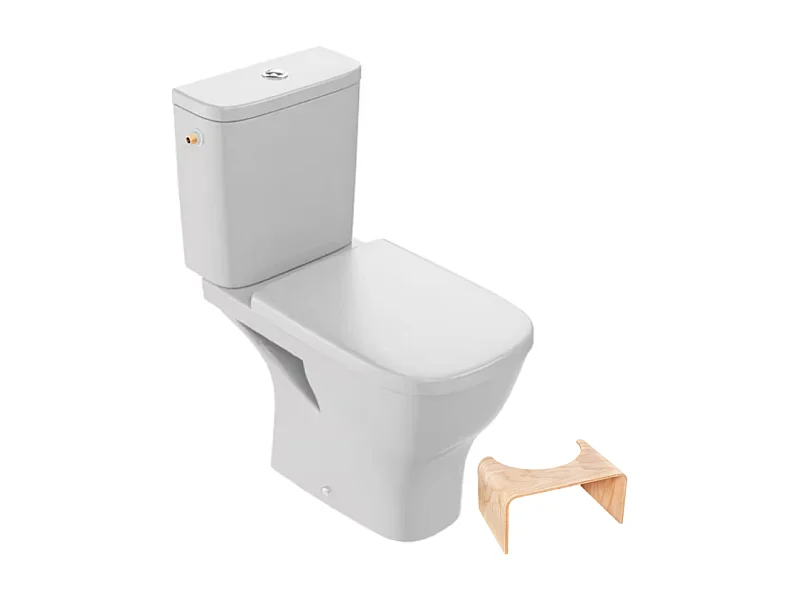 WC à poser sans bride sortie horizontale JACOB DELAFON Struktura avec abattant + Tabouret physiologique bois