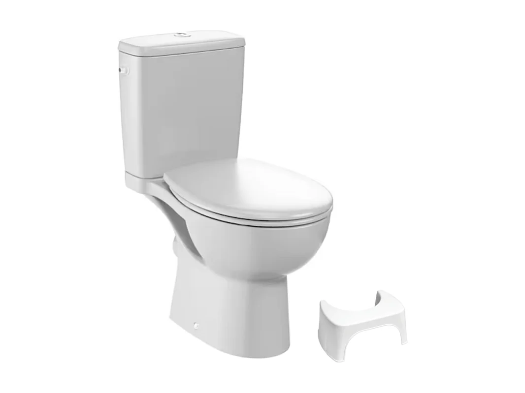 WC à poser sans bride sortie horizontale JACOB DELAFON Gaspard avec abattant frein de chute déclipsable + Tabouret blanc