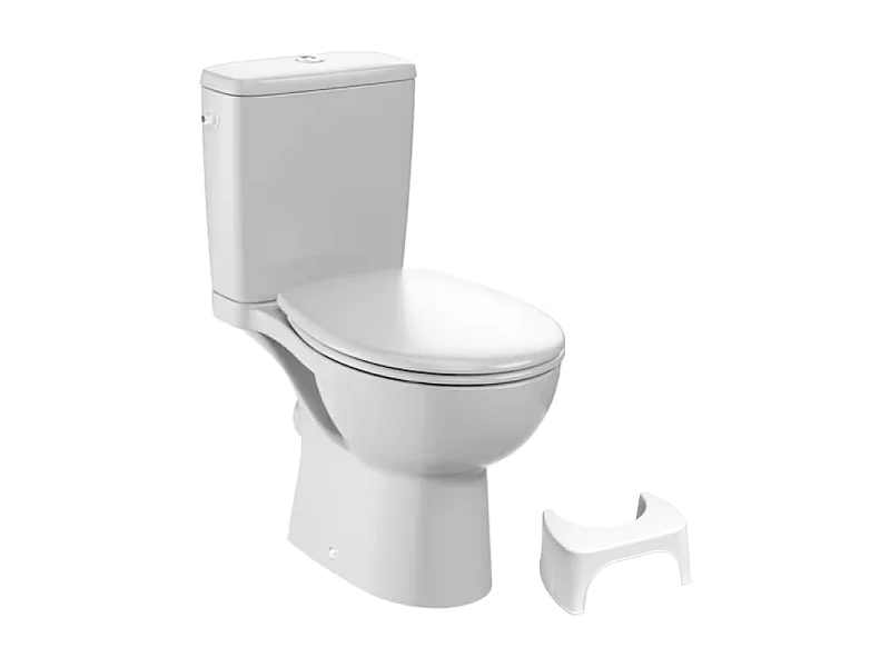 WC à poser sans bride sortie horizontale JACOB DELAFON Gaspard avec abattant frein de chute déclipsable + Tabouret blanc