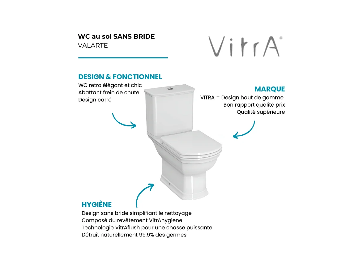 WC au sol sans bride VITRA Valarte + abattant Blanc