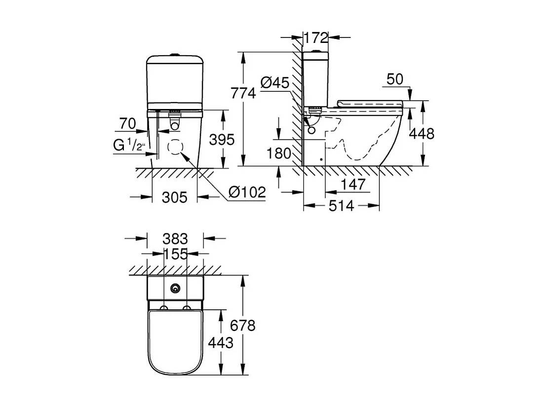 WC à poser sans bride GROHE Euro Ceramic + Tabouret physiologique Bois
