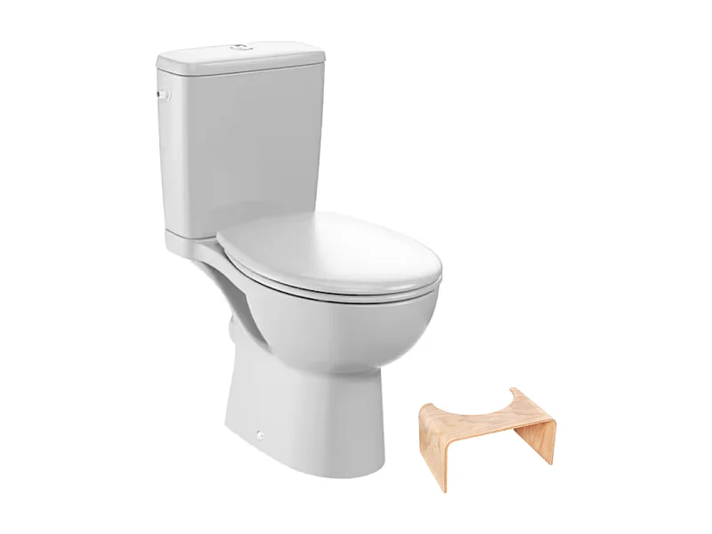 WC à poser sans bride sortie horizontale JACOB DELAFON Gaspard avec abattant frein de chute déclipsable + Tabouret bois