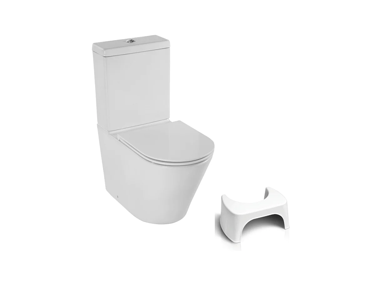 WC au sol sans bride JACOB DELAFON Rodin+ sortie vario + tabouret physiologique blanc