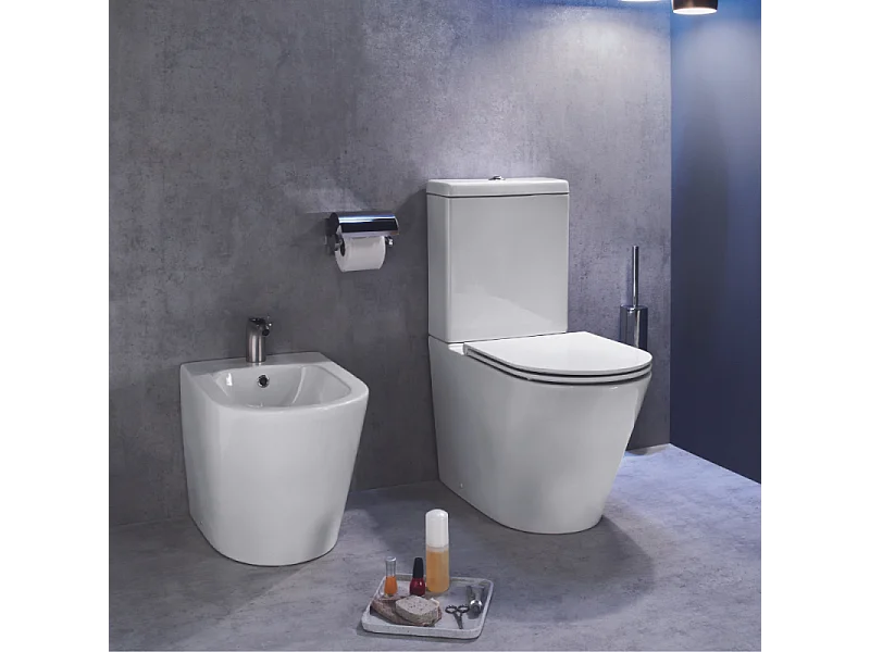 WC à poser sans bride sortie universelle JACOB DELAFON Rodin+ avec abattant frein de chute + tabouret physiologique blanc