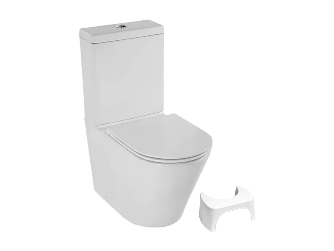 WC à poser sans bride sortie universelle JACOB DELAFON Rodin+ avec abattant frein de chute + tabouret physiologique blanc