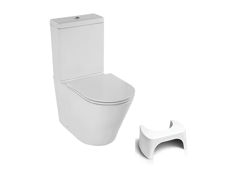 WC au sol sans bride JACOB DELAFON Rodin+ sortie vario + tabouret physiologique blanc