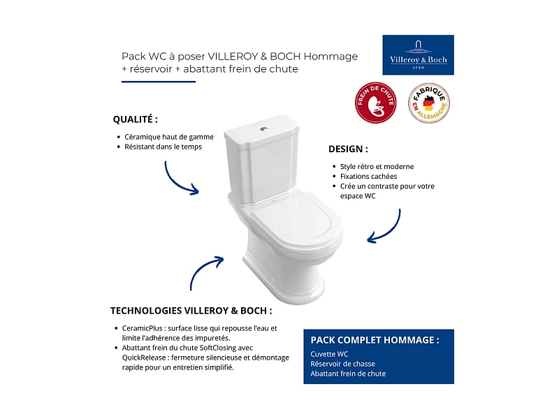 WC à poser VILLEROY ET BOCH Hommage + abattant