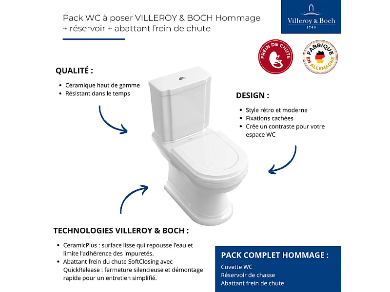 WC à poser VILLEROY ET BOCH Hommage + abattant