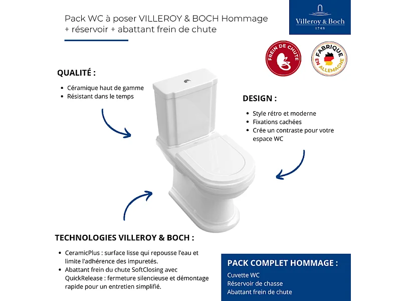 WC à poser VILLEROY ET BOCH Hommage + abattant