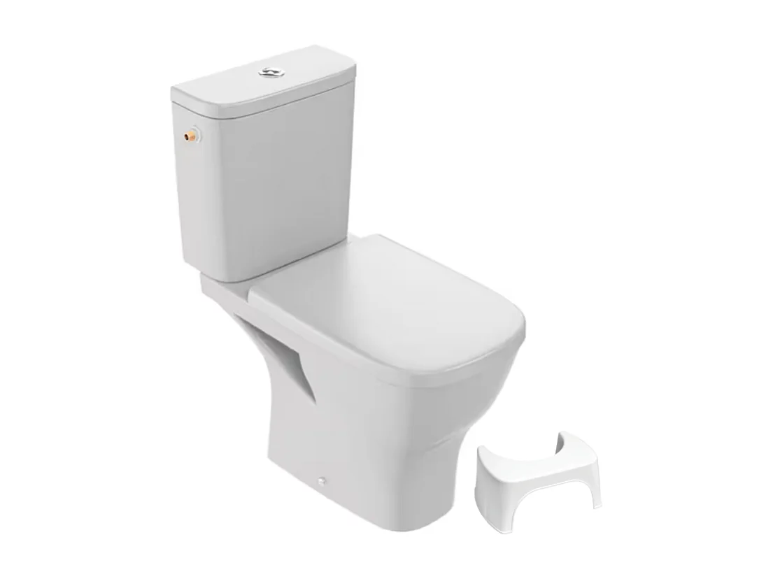 WC à poser sans bride sortie horizontale JACOB DELAFON Struktura avec abattant + Tabouret physiologique blanc