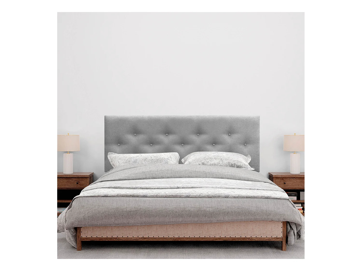 DHOME Tête de Lit en Tissu ACUALINE avec 3 Rangées Entrelacées de Boutons Tête de Lit Capitonnée de Luxe(Gris, 150cm)