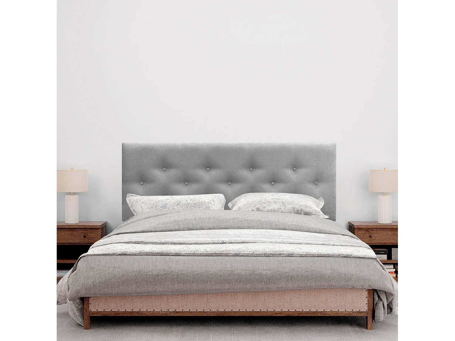 DHOME Tête de Lit en Tissu ACUALINE avec 3 Rangées Entrelacées de Boutons Tête de Lit Capitonnée de Luxe(Gris, 150cm)