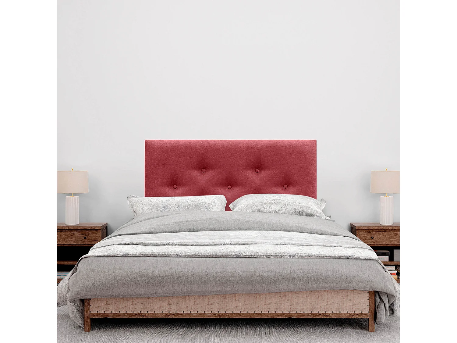 DHOME Tête de Lit en Tissu ACUALINE avec 3 Rangées Entrelacées de Boutons Tête de Lit Capitonnée de Luxe(Rouge, 110cm)