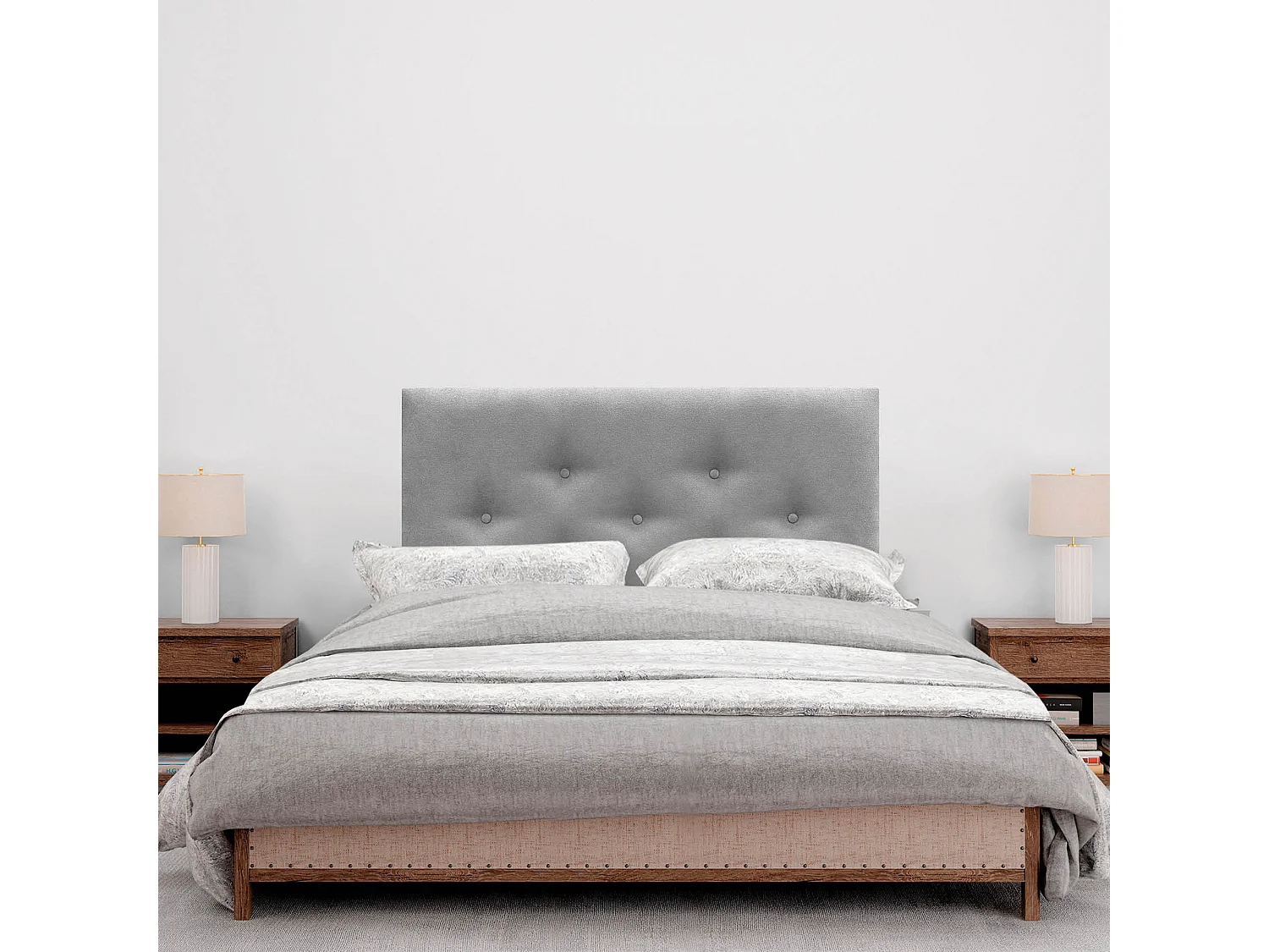 DHOME Tête de Lit en Tissu ACUALINE avec 3 Rangées Entrelacées de Boutons Tête de Lit Capitonnée de Luxe(Gris, 90cm)