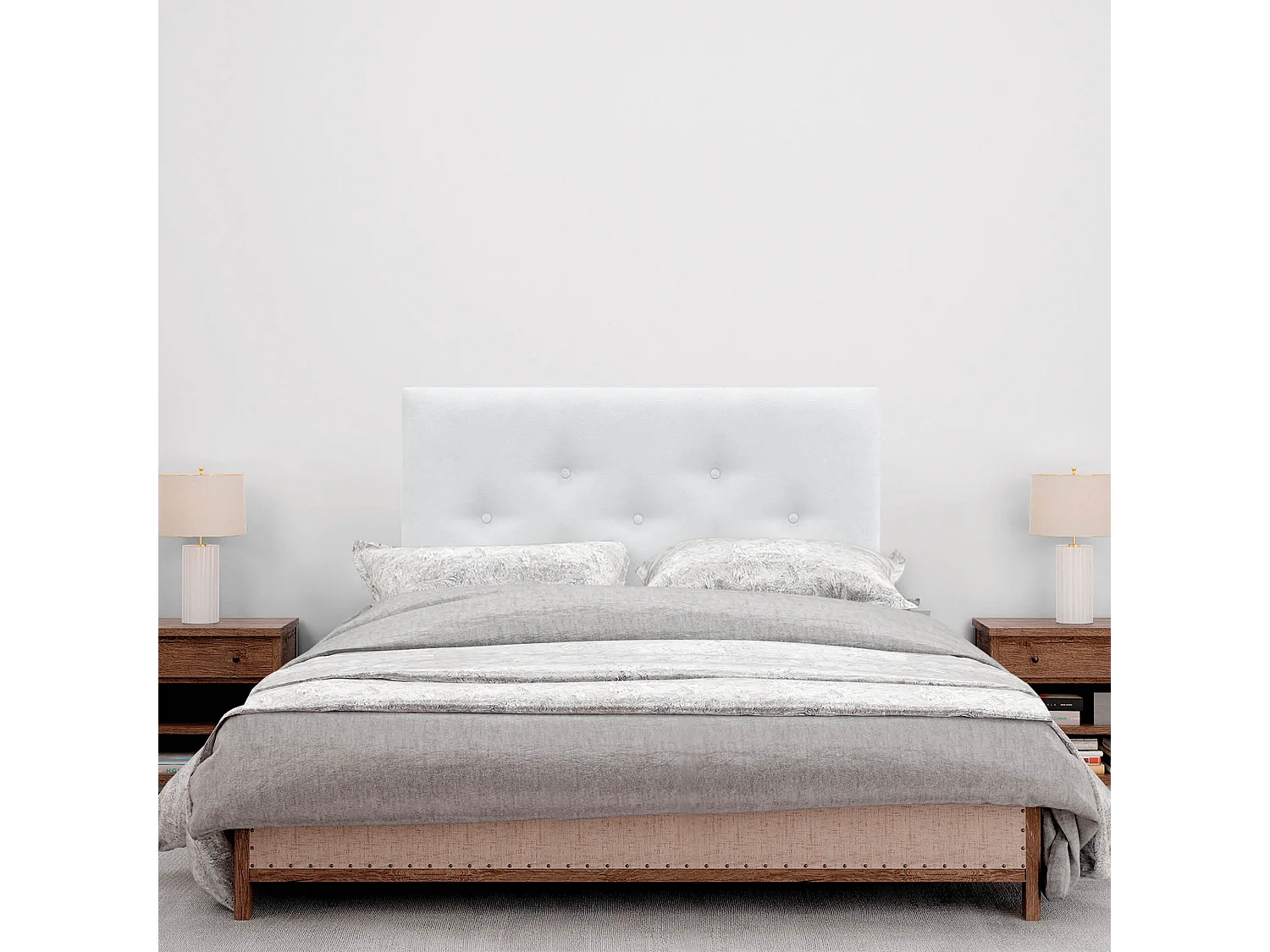 DHOME Tête de Lit en Tissu ACUALINE avec 3 Rangées Entrelacées de Boutons Tête de Lit Capitonnée de Luxe(Blanc, 105cm)