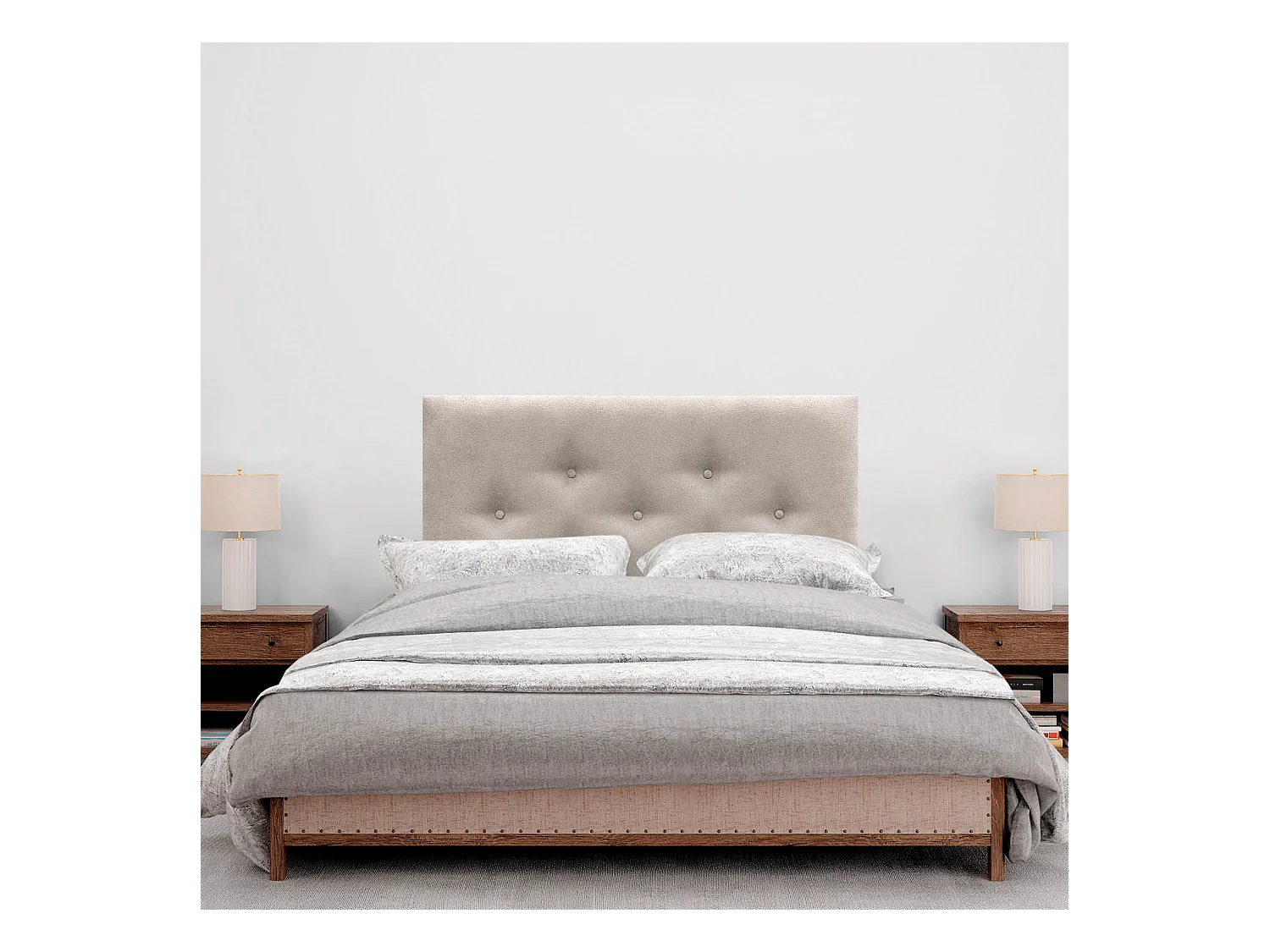 DHOME Testiera in Tessuto ACUALINE con 3 File Intercalate di Bottoni Testiera Imbottita Letto di Lusso (Beige, 110cm)