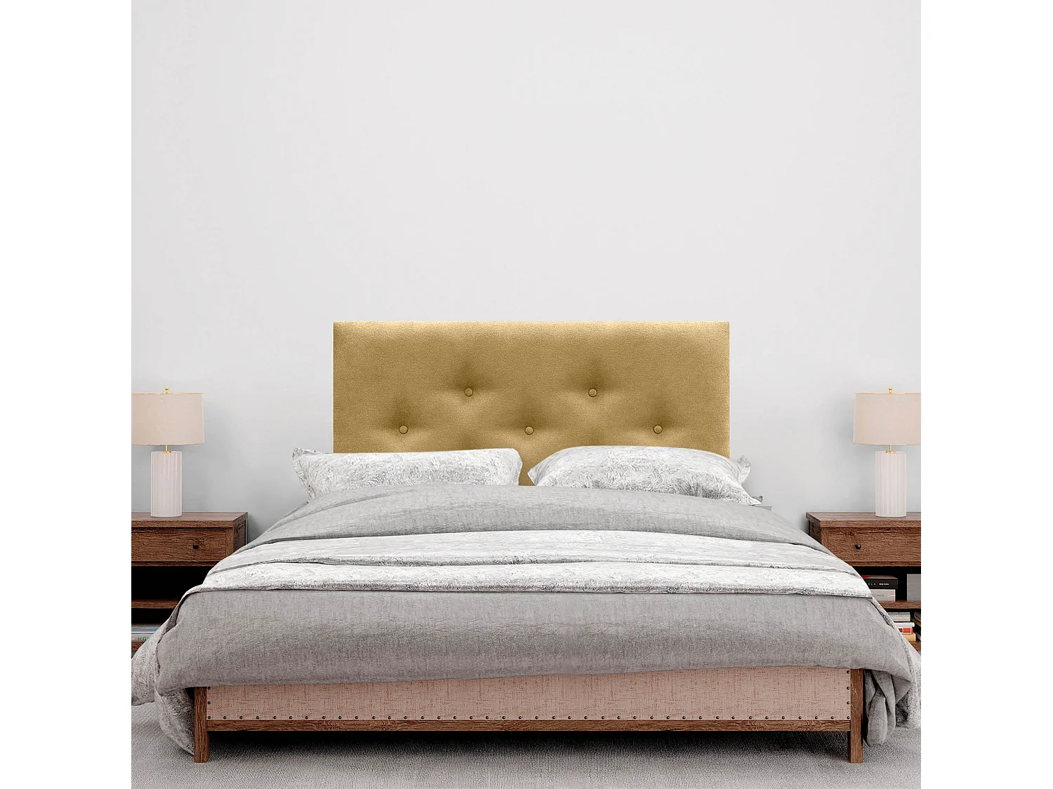 DHOME Tête de Lit en Tissu ACUALINE avec 3 Rangées Entrelacées de Boutons Tête de Lit Capitonnée de Luxe(Moutarde, 95cm)