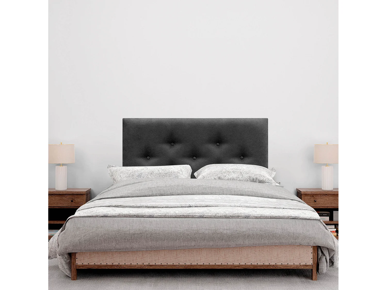 DHOME Tête de Lit en Tissu ACUALINE avec 3 Rangées Entrelacées de Boutons Tête de Lit Capitonnée de Luxe(Noir, 90cm)