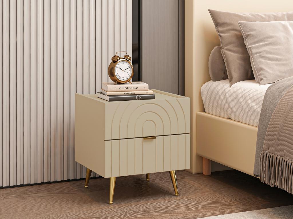 Nachttische 2er-Set mit 2 Schublade - Beige - NORSIM von Pascal Morabito günstig online kaufen
