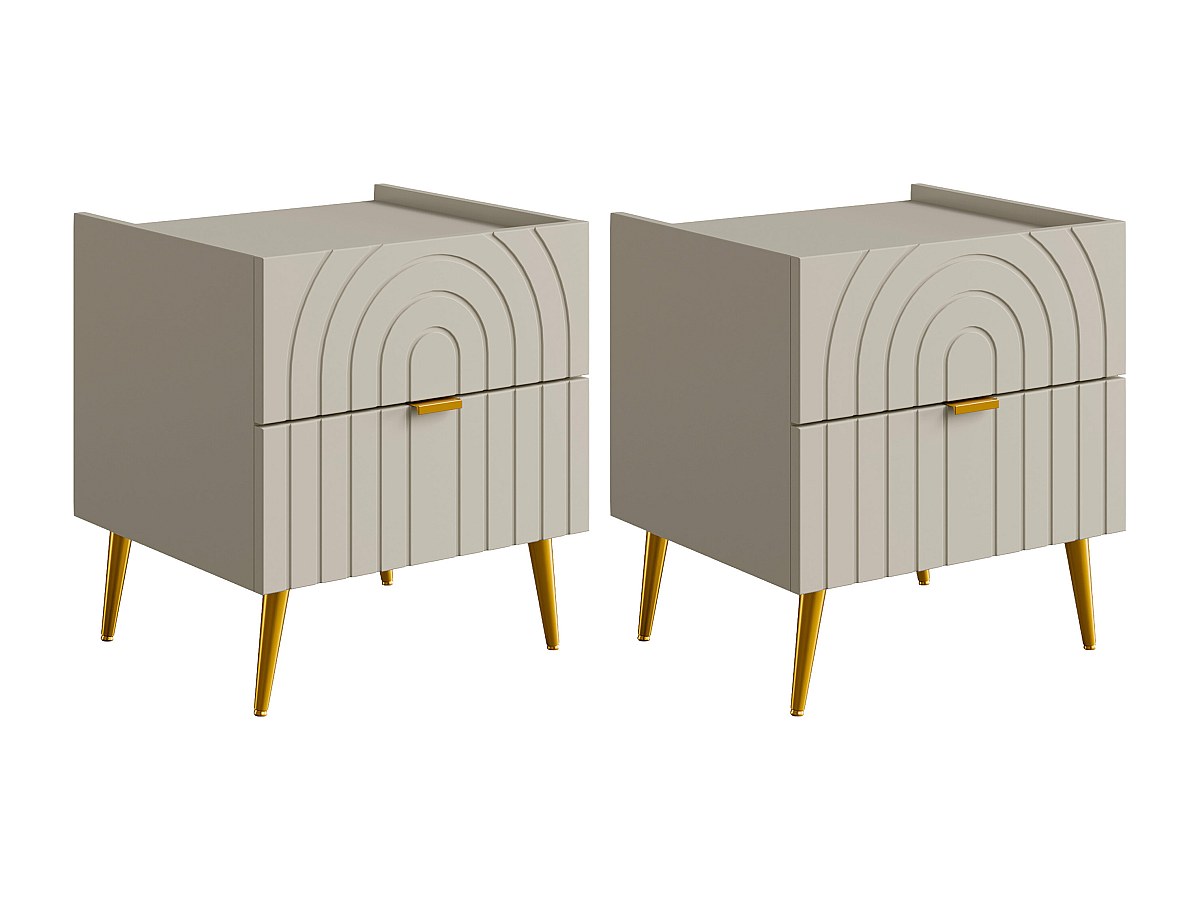 Nachttische 2er-Set mit 2 Schublade - Beige - NORSIM von Pascal Morabito günstig online kaufen