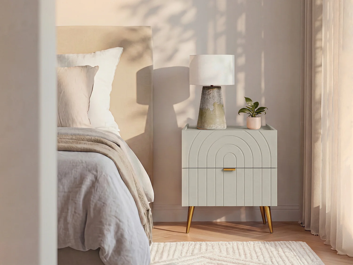 Lot de 2 tables de chevet  avec 2 tiroirs - Beige - NORSIM