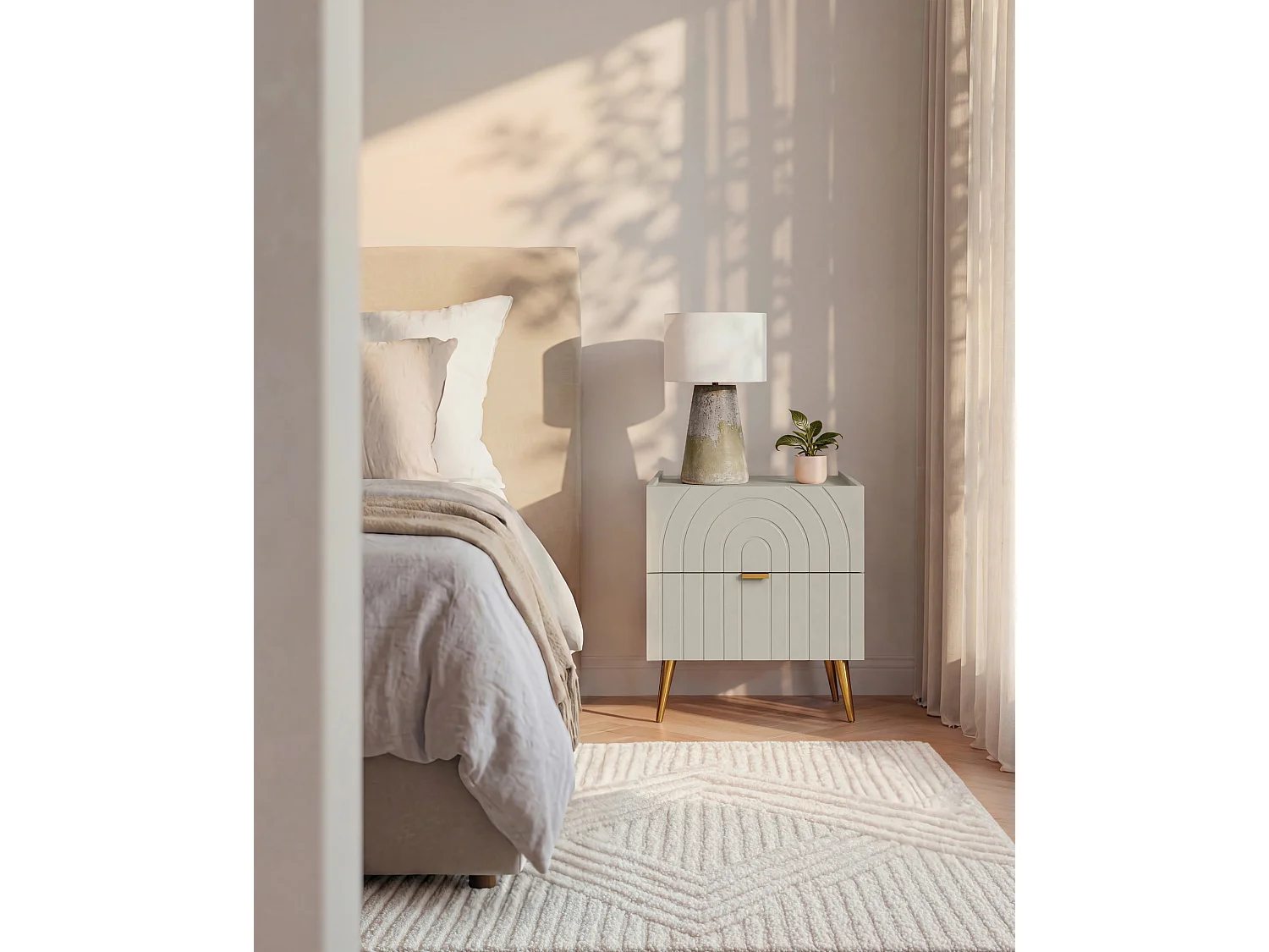 Lot de 2 tables de chevet  avec 2 tiroirs - Beige - NORSIM