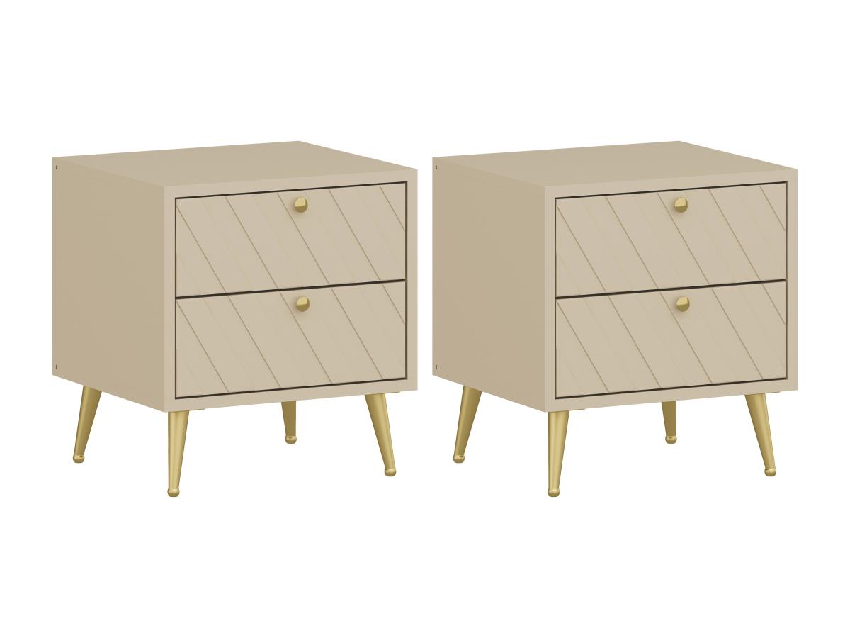 Nachttische 2er-Set - 2 Schubladen - Beige - TEODA von Pascal MORABITO günstig online kaufen