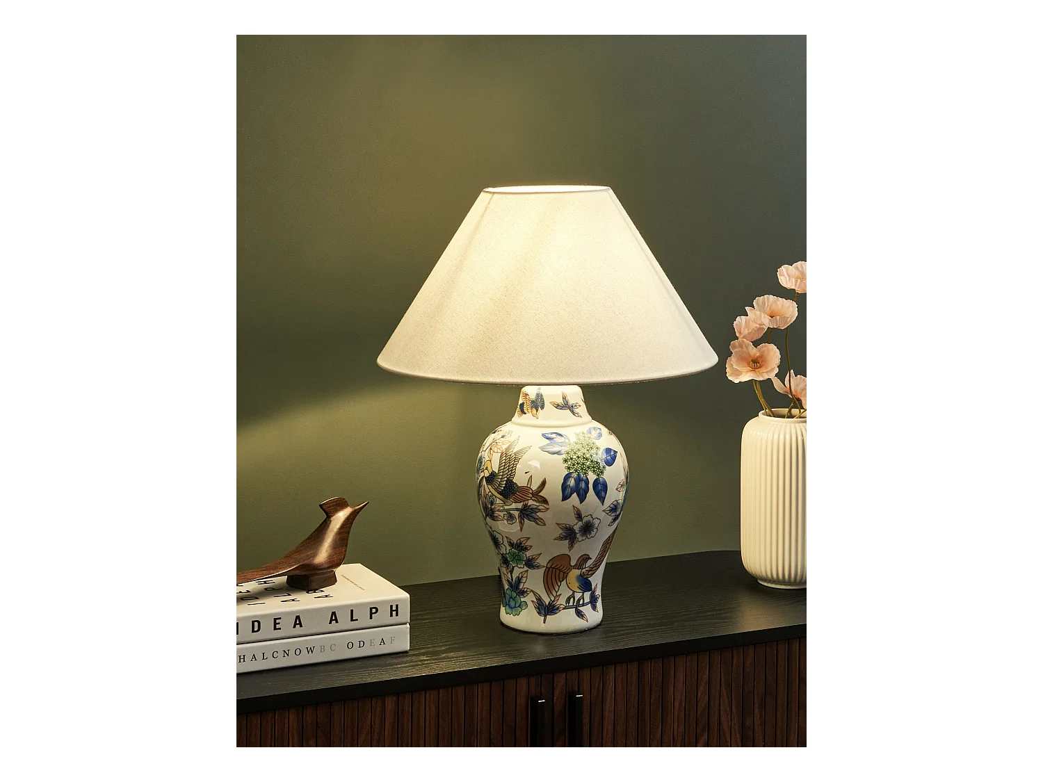 Tischleuchte MORACA Porzellan Weiss / Blau