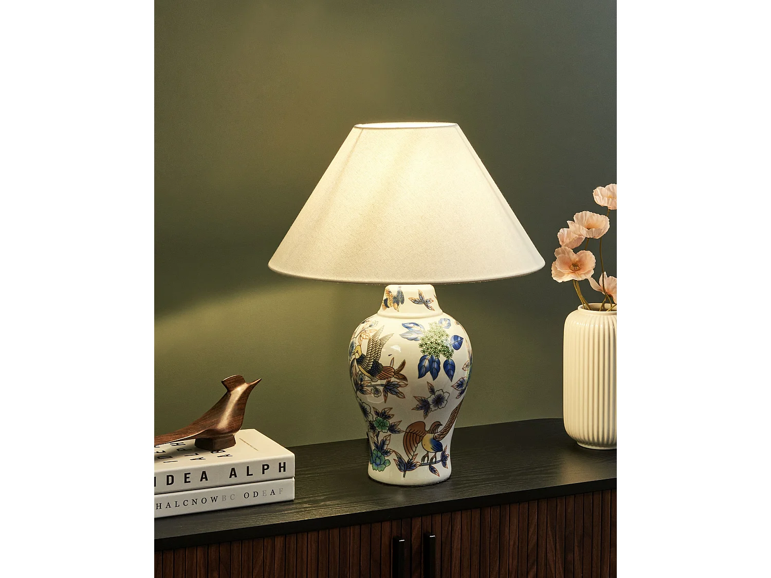 Lampe à poser MORACA Porcelaine Blanc/bleu