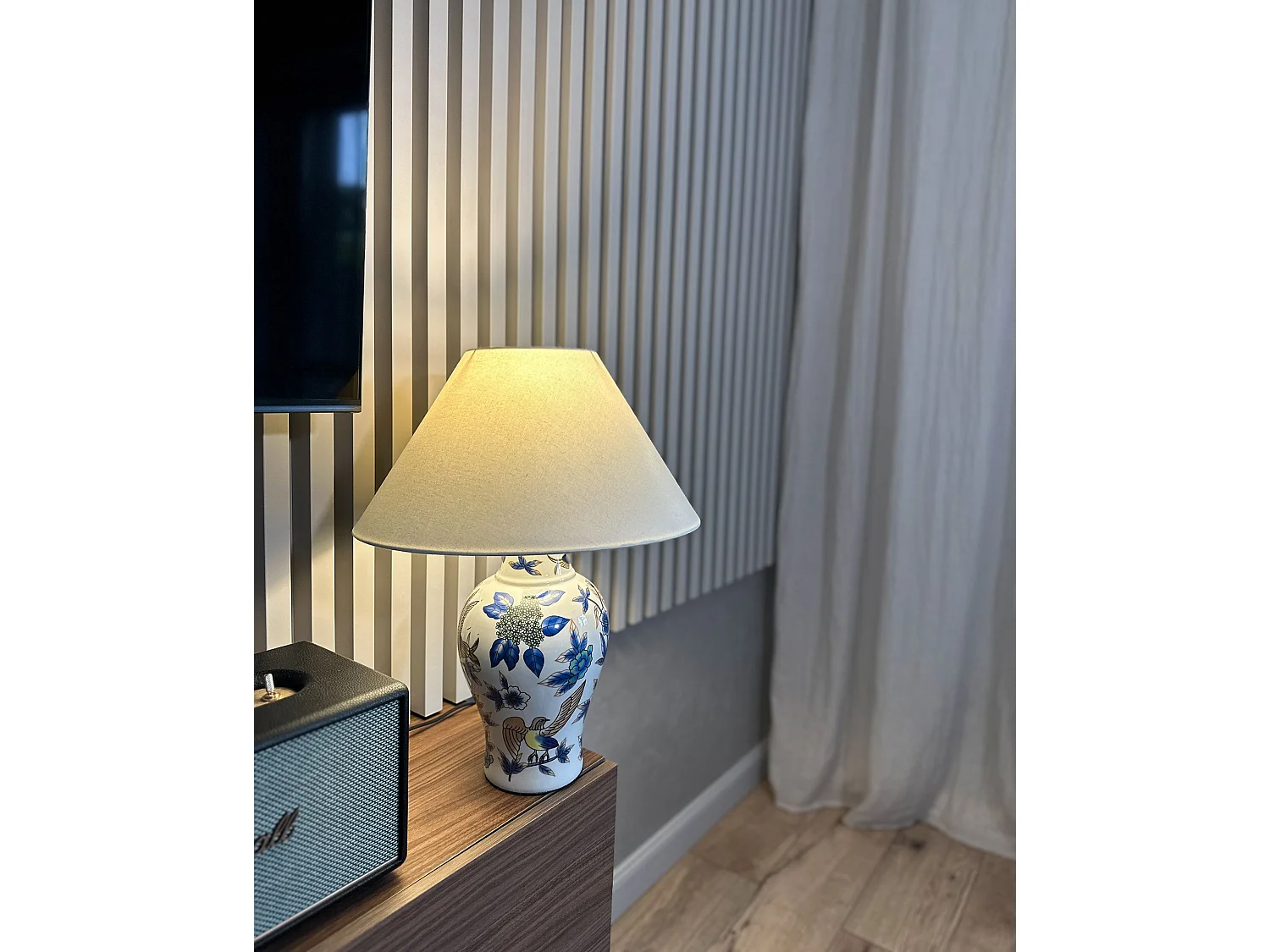Lampe à poser MORACA Porcelaine Blanc/bleu