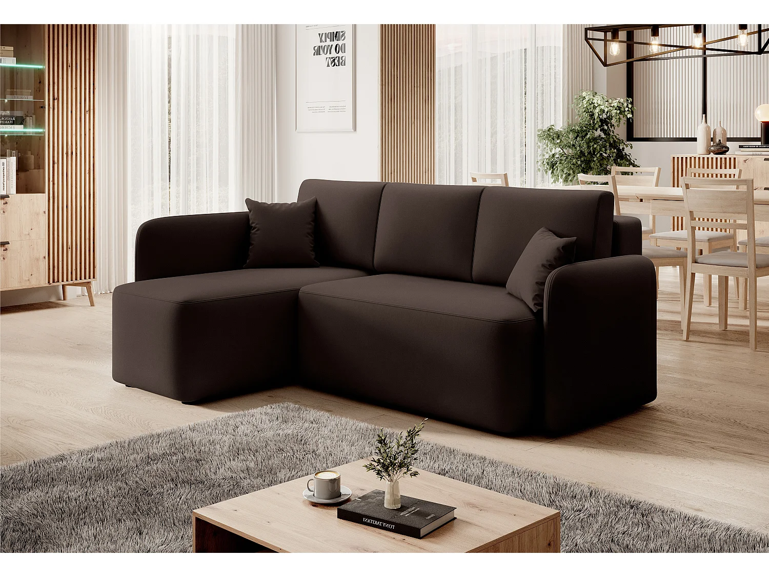 Canapé Corner Sergy L/revêtement tissu/Marron