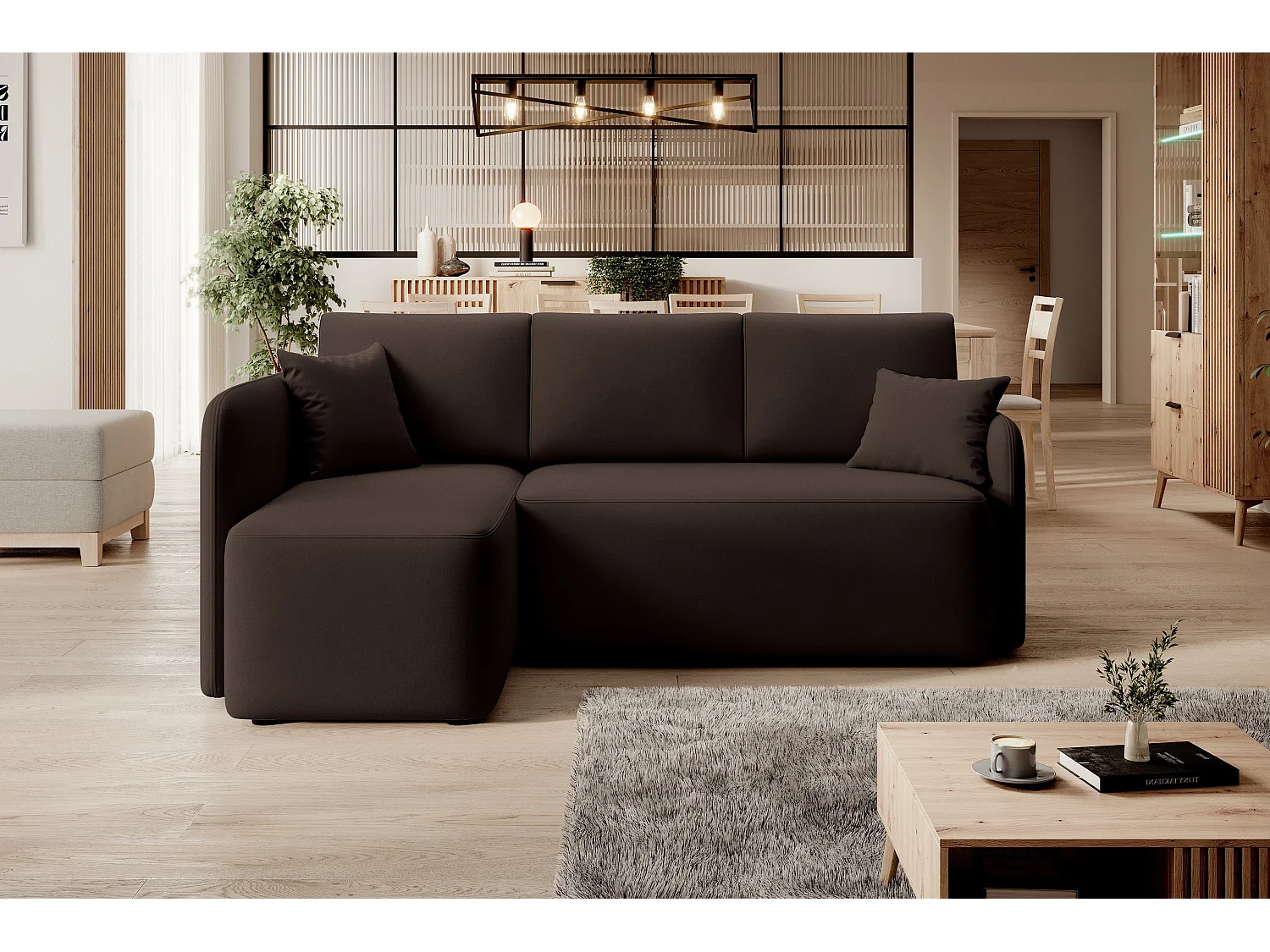 Canapé Corner Sergy L/revêtement tissu/Marron