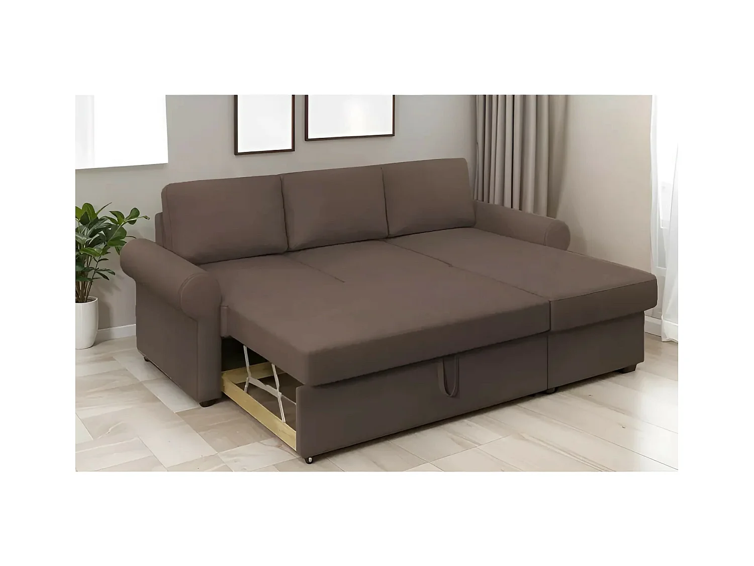 Divano d'angolo Paco R/rivestimento in tessut/Marrone