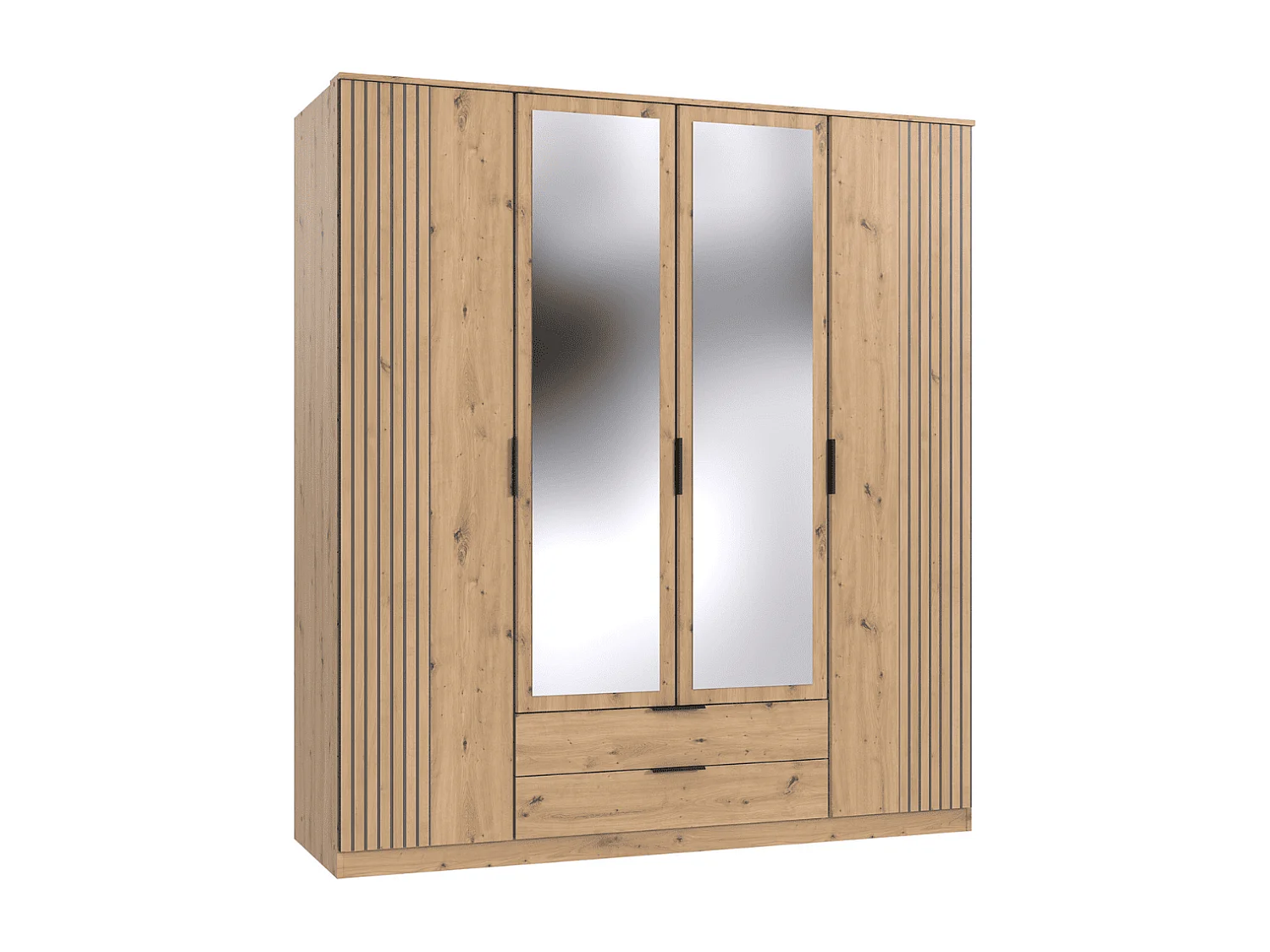 Armoire 4 portes battantes avec 1 miroir et 2 tiroirs L180 cm - LUEBECK