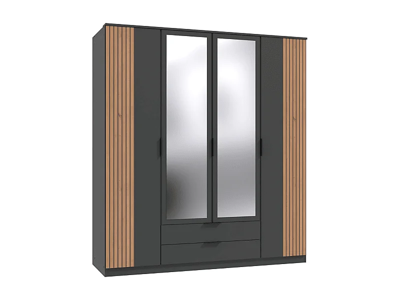 Armoire 4 portes battantes avec 1 miroir et 2 tiroirs L180 cm - LUEBECK