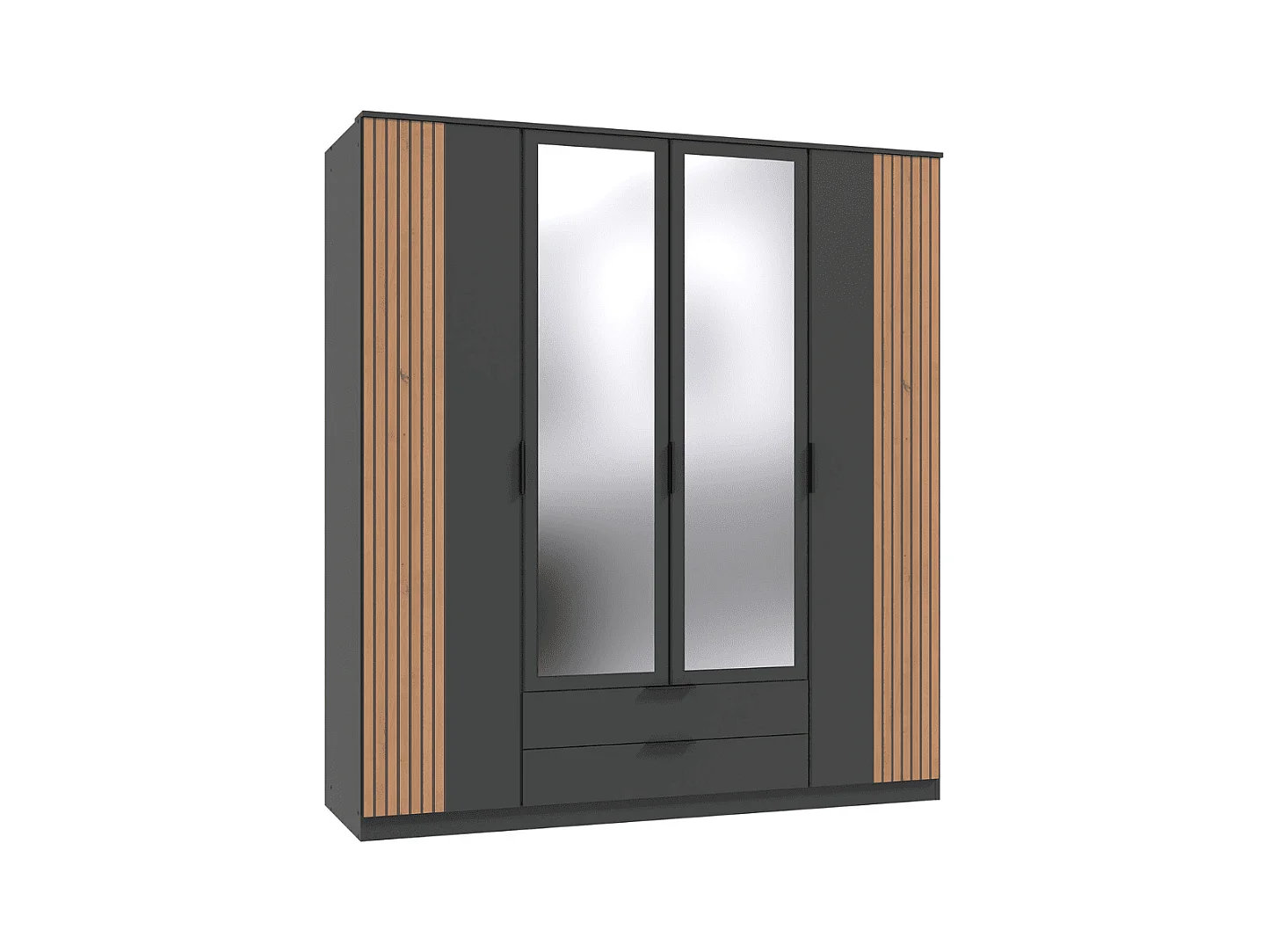 Armoire 4 portes battantes avec 1 miroir et 2 tiroirs L180 cm - LUEBECK