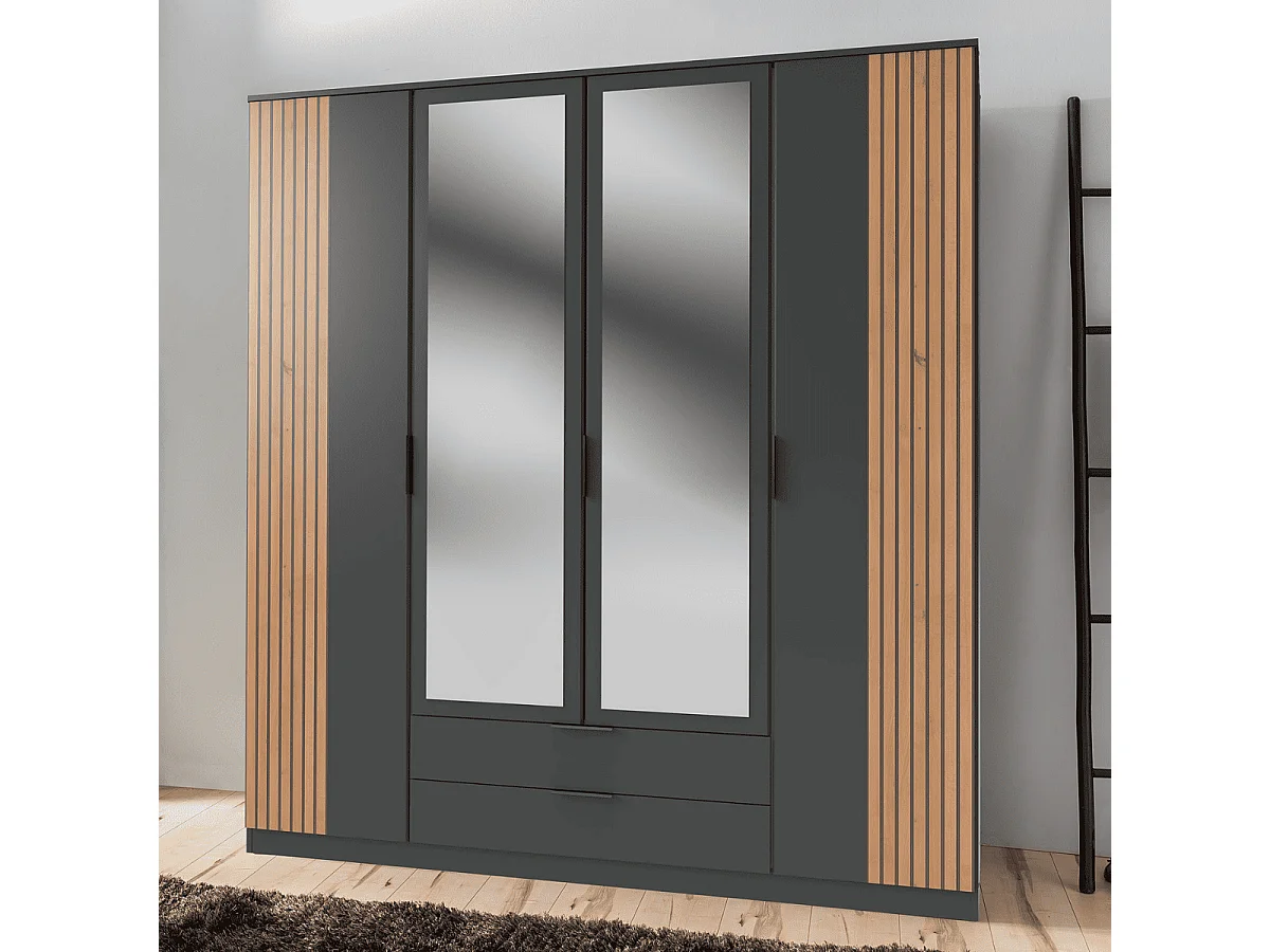 Armadio 4 ante battenti con 1 specchio e 2 cassetti L180 cm - LUEBECK