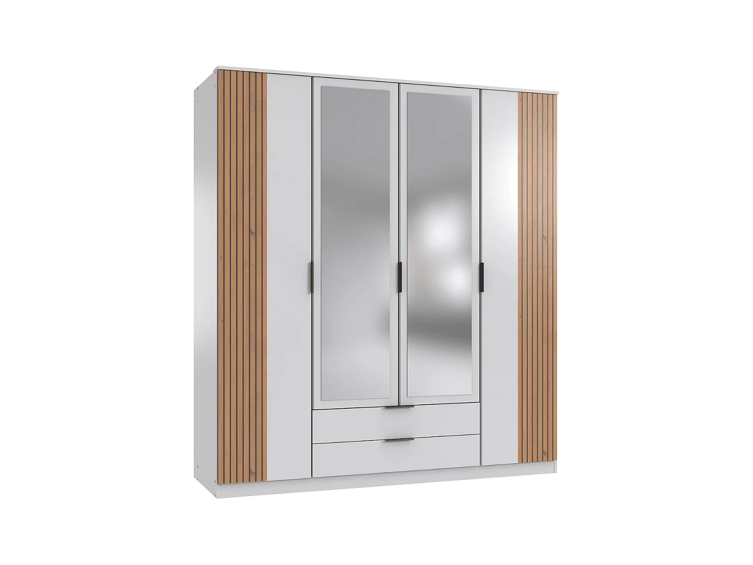 Armoire 4 portes battantes avec 1 miroir et 2 tiroirs L180 cm - LUEBECK